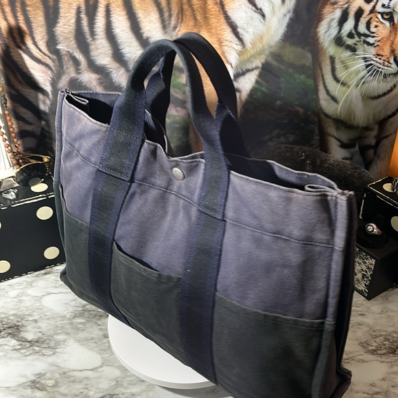 HERMES Fourre Tout MM Tote Bag Handbag Canvas Blue and Black in GUC. - Picture 7 of 16